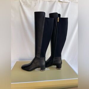Michael Kors Black Knee-High Boots size 8.5 new with box leather/ fabric black